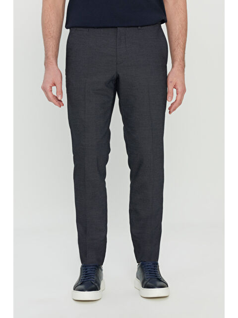 Altınyıldız Classics Erkek Lacivert Yünlü Slim Fit Beli Gizli Lastikli Armürlü Yan Cepli Esnek Klasik Pantolon