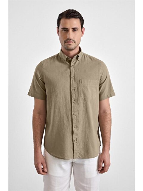 Süvari Haki Regular Düğmeli Yaka Düz Casual Gömlek