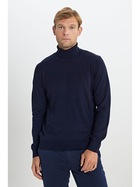 AC&Co / Altınyıldız Classics Erkek Lacivert Tüylenme Yapmayan Anti Pilling Özellikli Standart Fit Tam Balıkçı Yaka Triko