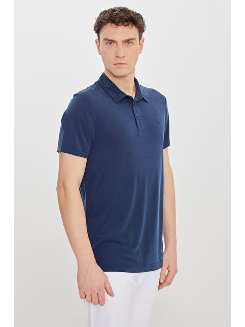Altınyıldız Classics Erkek Lacivert Yumuşak Dokulu Slim Fit Dar Kesim Polo Yaka Tişört