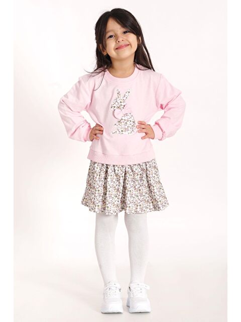 Zepkids Bisiklet Yaka Uzun Kol Tavşan Baskılı Etekli Açık Pembe Renk Sweat Takım - S000356768-20020