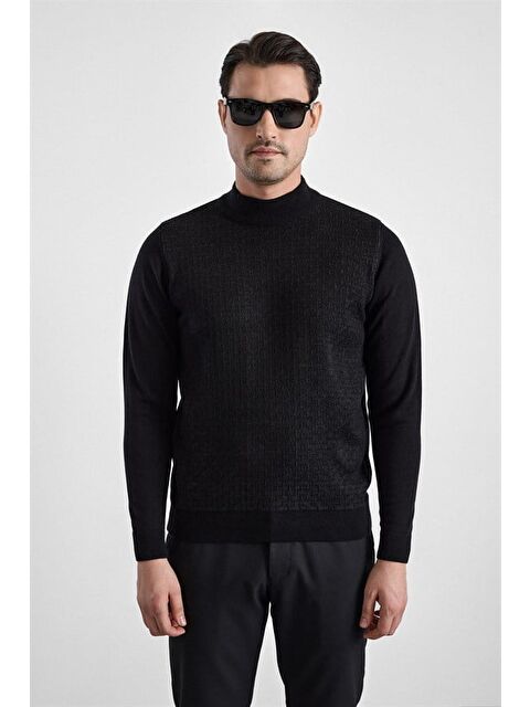 Süvari Siyah Regular Yarım Balıkçı Yaka Kazak