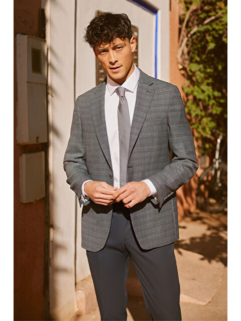 Altınyıldız Classics Erkek Lacivert Regular Fit Rahat Kesim Mono Yaka Yünlü Desenli Ceket