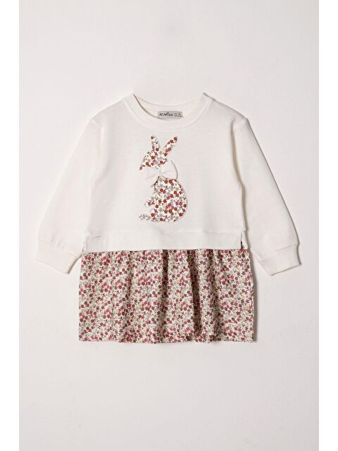 Zepkids Bisiklet Yaka Uzun Kol Tavşan Baskılı Etekli Kız Çocuk Ekru-Kahverengi Renk Sweat Takım - S000356768-5402