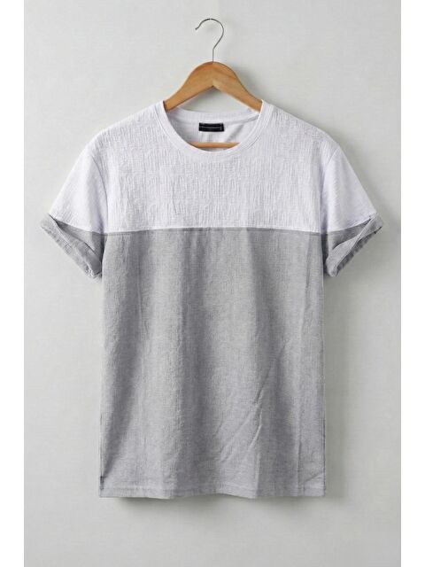 Oksit Reka Jakar Dokulu Panel Detaylı Slim Fit Bisiklet Erkek Yaka Tişört - S000497672-20600