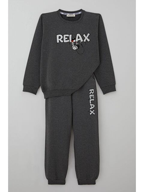 Breeze Erkek Çocuk Eşofman Takımı Müzik Temalı Kulaklık Baskılı Koyu Gri Melanj (4-8 Yaş)