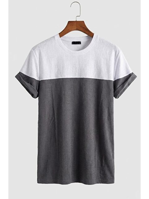 Oksit Reka Jakar Dokulu Panel Detaylı Slim Fit Bisiklet Erkek Yaka Tişört - S000497672-29666