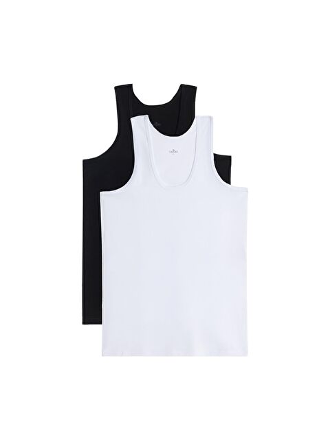 TUDORS 2 Adet Compact Penye Siyah-Beyaz Erkek Atlet Pamuklu Standart Fit Normal Kesim 2'Li Paket - S000524495-23173