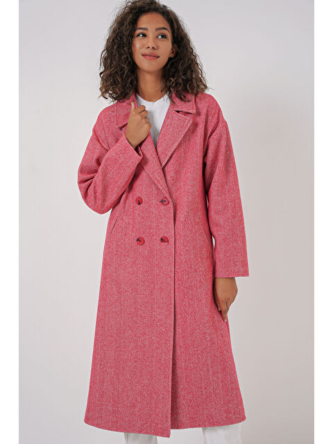 Bigdart 9113 Oversize Geniş Kesim Yünlü Uzun Kaşe Kaban - Kırmızı - S000089405-20045