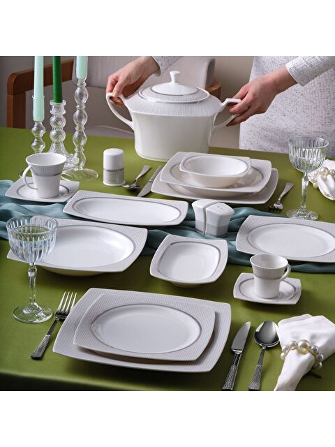 GÜRAL PORSELEN Caroline 85 Parça 12 Kişilik Kare Yemek Takımı 6565 - S000318895-37646