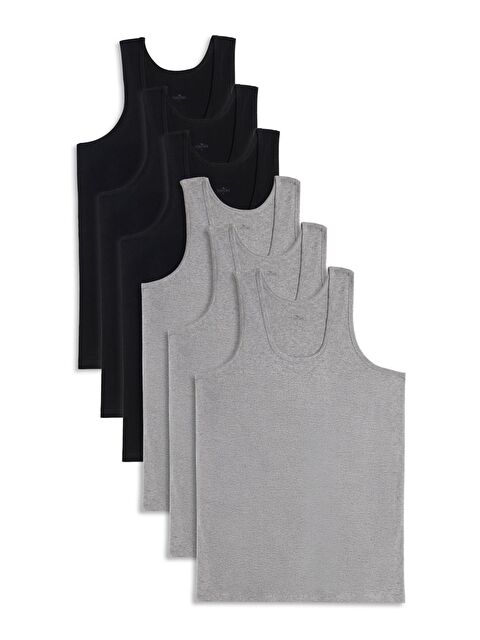 TUDORS 6 Adet Compact Penye Siyah-Gri Erkek Atlet Pamuklu Standart Fit Normal Kesim 6'Lı Paket - S000524500-23173