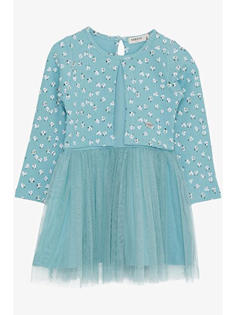 Breeze Kız Çocuk Uzun Kollu Ebise Tüllü Çiçek Desenli Su Yeşili (3-5 Yaş) - S000109356-20054