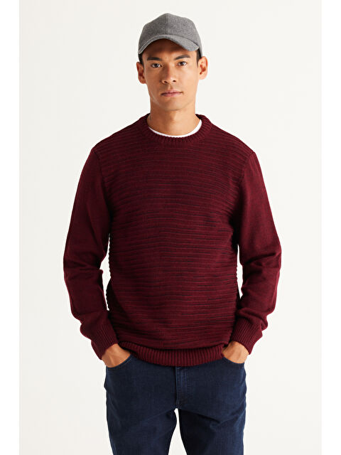 Altınyıldız Classics Erkek Bordo-Siyah Standart Fit Normal Kesim Bisiklet Yaka Desenli Triko Kazak - S000403279-37254