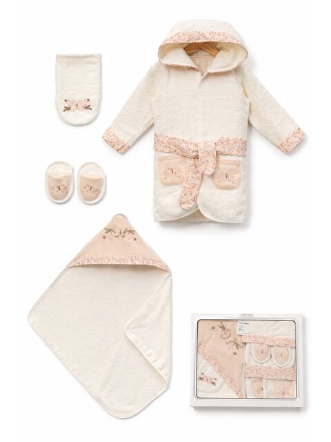 Verona Tarz Kız Bebek 4lü Kutulu Lüx Hediyelik Bornoz Havlu Seti Takımı 0-24ay Pamuklu - S000515142-19928
