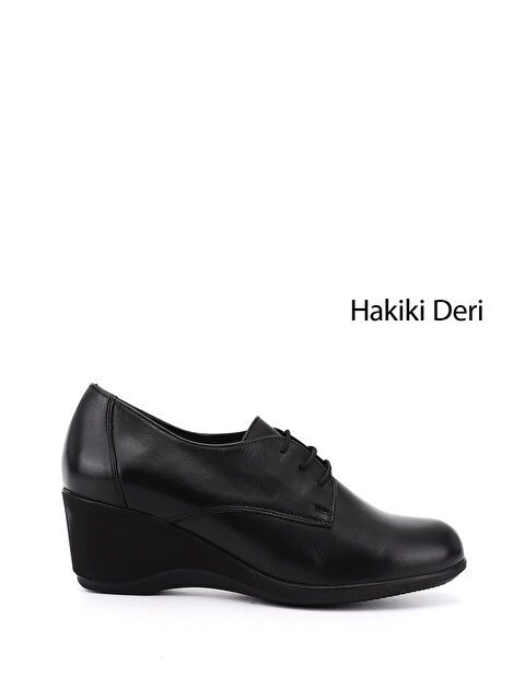 GÖNDERİ(R) Kadın SİYAH Bağcıklı Dolgu Taban Hakiki Deri Ayakkabı - S000493600-19351