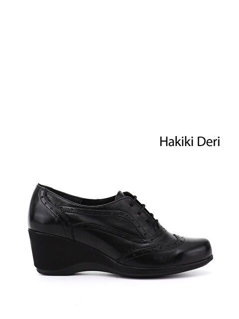 GÖNDERİ(R) Kadın SİYAH Bağcıklı Dolgu Taban Hakiki Deri Ayakkabı - S000493601-19351