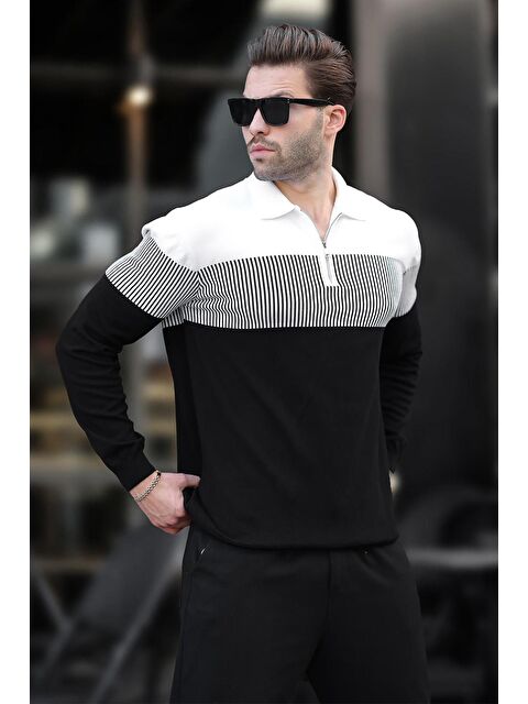 Madmext Siyah Fermuar Yaka Renk Bloklu Uzun Kollu Kazak 7262 - S000286962-19351