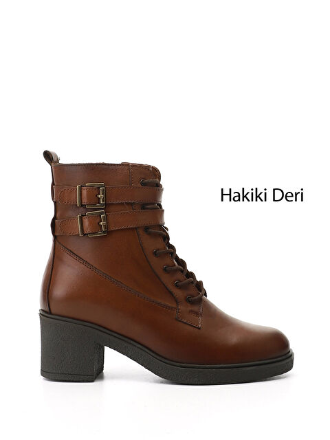 GÖNDERİ(R) Kadın KAHVERENGİ-TABA Fermuarlı Kalın Topuklu Hakiki Deri Postal Bot - S000493499-37323
