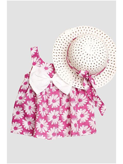 Chicsy Baby Şapkalı Papatya Çiçek Desenli Fiyonklu Esnek Kız Bebek Elbisesi