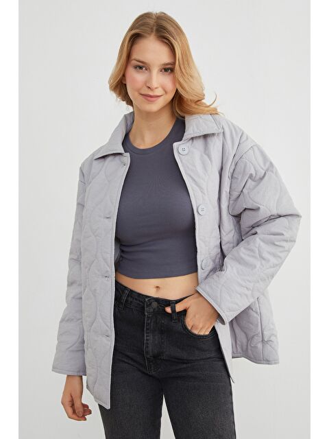 Fullamoda Su Yolu Desenli Kapitone Oversize Düğmeli Mont - S000440862-20600