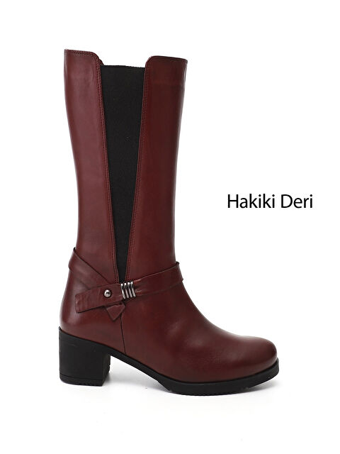 GÖNDERİ(R) Kadın KOYU BORDO Fermuarlı Kalın Topuklu Hakiki Deri Çizme - S000493610-19952