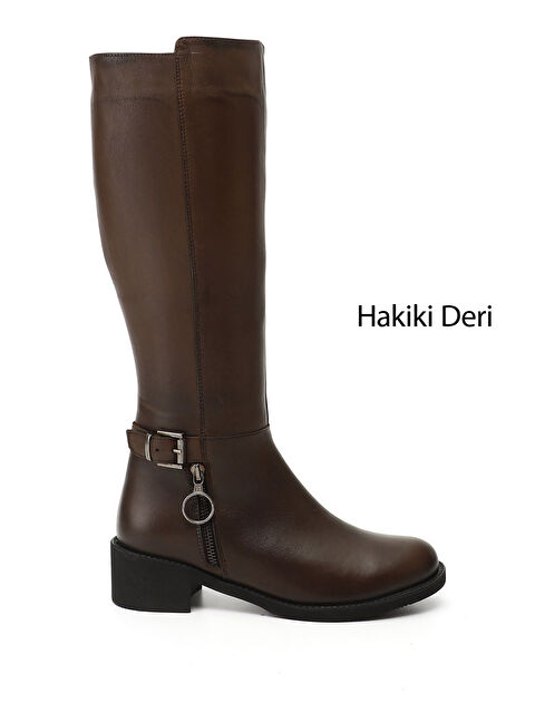 GÖNDERİ(R) Kadın TÜTÜN KAHVE Fermuarlı Kalın Topuklu Hakiki Deri Çizme - S000493614-20839