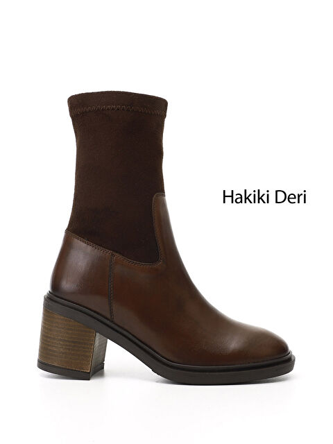 GÖNDERİ(R) Kadın KAHVERENGİ Fermuarlı Kalın Topuklu Hakiki Deri Streç Bot - S000493615-19413