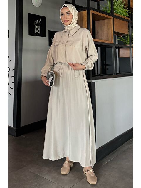 Julude Ön Fermuarlı Paraşüt Kumaş Etek Ceket Tesettür İkili Takım - S000181480-25636