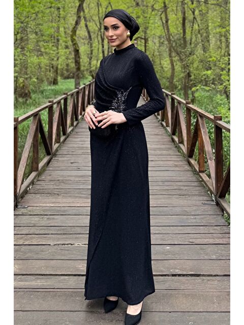 Julude Kadın Ön Drapeli Taş İşlemeli Işıltılı Tesettür Abiye - S000386594-19351