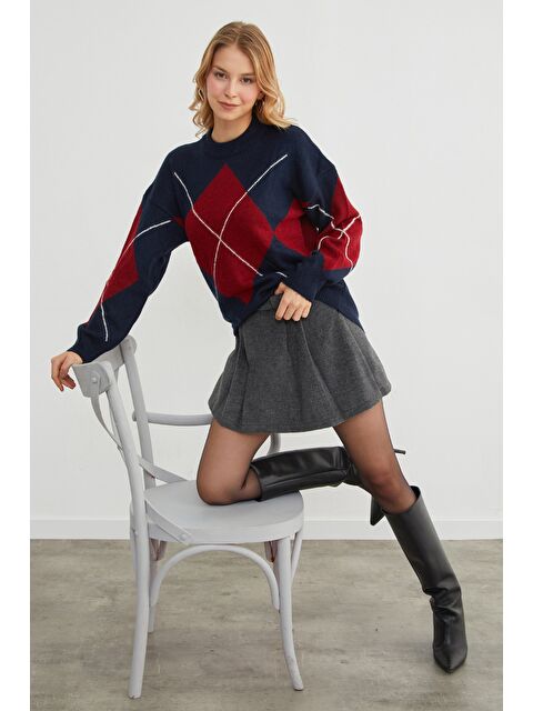 Fullamoda Baklava Desenli Oversize Kazak - S000446052-21164