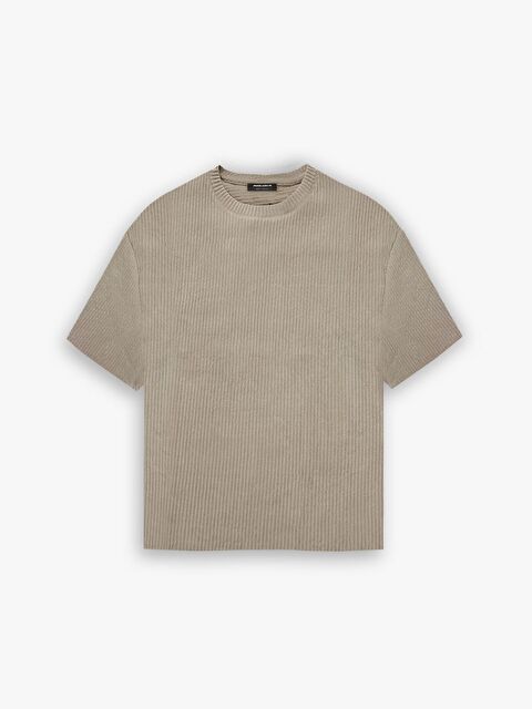 Abluka Online Erkek Oversize Çizgi Desenli Esnek ve Hafif Rahat Yazlık Tişört Bej - S000178829-19928