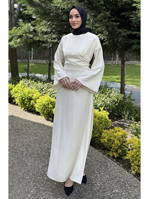 Julude Tesettür Yan Bağlamalı Taşlı Saten Abiye Elbise - S000386595-19966