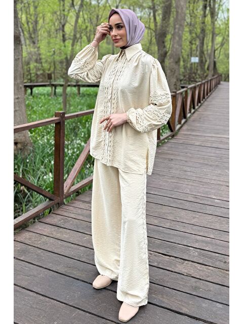 Julude Fistolu Kol Lastikli Gömlek Pantolon Tesettür İkili Takım - S000374910-19928