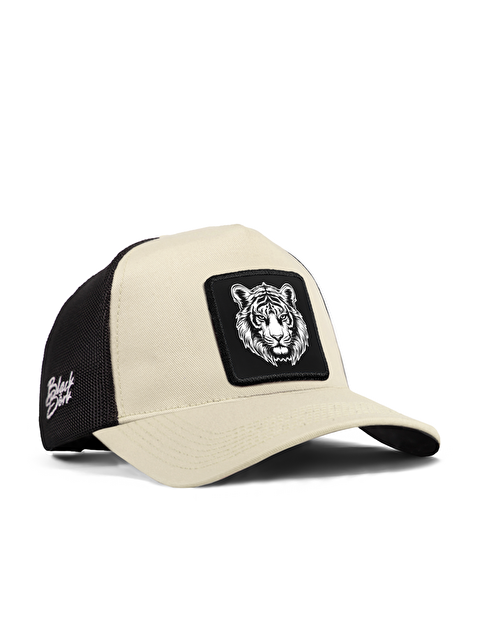 BlackBörk Kaplan Logolu Bej-Siyah Trucker Şapka