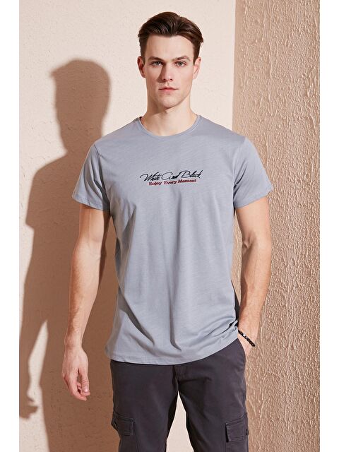 Buratti Baskılı Bisiklet Yaka %100 Pamuk Slim Fit Erkek Tişört 541ENJOY - S000001199-17308