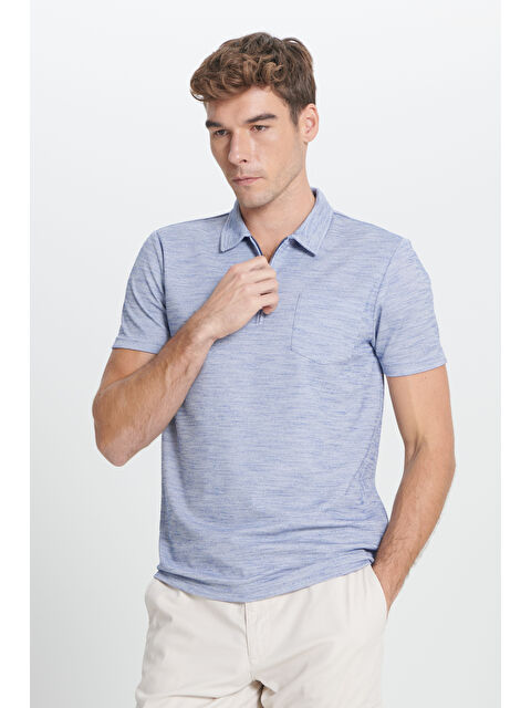 Altınyıldız Classics Erkek Lacivert Slim Fit Dar Kesim Polo Yaka Çizgili Cepli Tişört