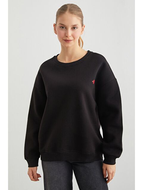 Fullamoda 3 İplik Kalp Baskılı Bisiklet Yaka Sweatshirt - S000443576-19351