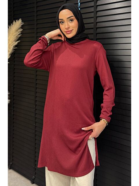 Julude Kadın Bisiklet Yaka Yan Yırtmaç Detaylı Tesettür Tunik - S000386592-19951