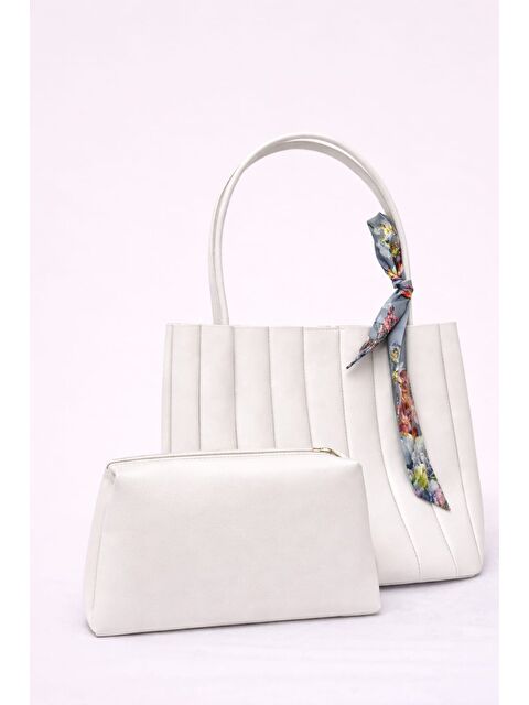 My Kids Wear Kadın Piliseli Omuz Çantası ve Cüzdan Seti - Desenli Eşarp Detaylı El ve Kol Çantası 12676