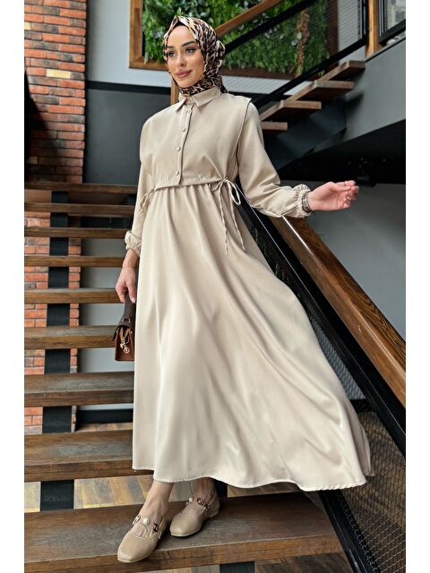 Julude Yan Bağlamalı Bluz Kombinli Tesettür Elbise - S000386622-19928