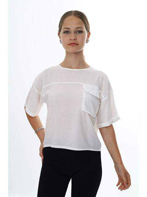 Toontoykids Kız Çocuk Bisiklet Yaka Tek Cepli Kısa Kollu Tişört - S000376313-20063