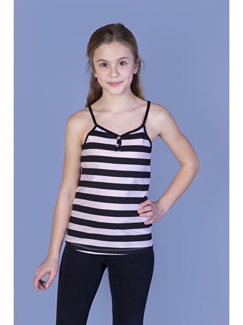 Toontoykids Kız Çocuk Önü Düğmeli Çizgili Atlet - S000359715-20020