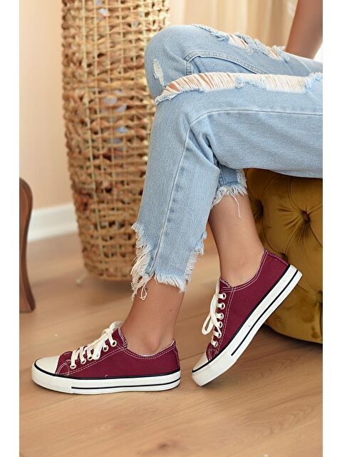 Pembe Potin Rahat Taban Bağcıklı Kadın Sneaker A3232-20Bordo - S000221927-19951