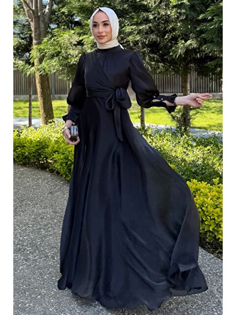 Julude Kadın Piliseli Ön Bağlama Detaylı Tesettür Şifon Abiye - S000386625-19351