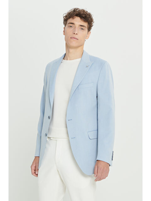 Altınyıldız Classics Erkek Açık Mavi Slim Fit Dar Kesim Kırlangıç Yaka Blazer Ceket