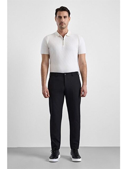 Süvari Siyah Slim Düz İnterlok Yarım Lastikli Rüzgar Geçirmez Jogger Pantolon