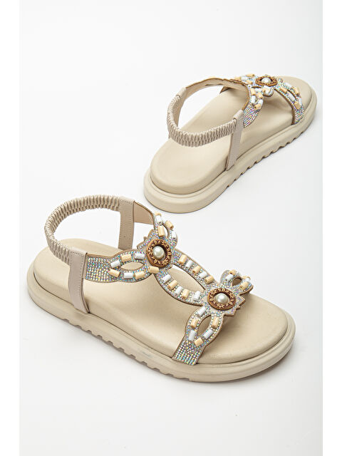 TONNY BLACK Kadın Bej Arkası Lastikli Taş İşlemeli Sandalet - S000493914-19928