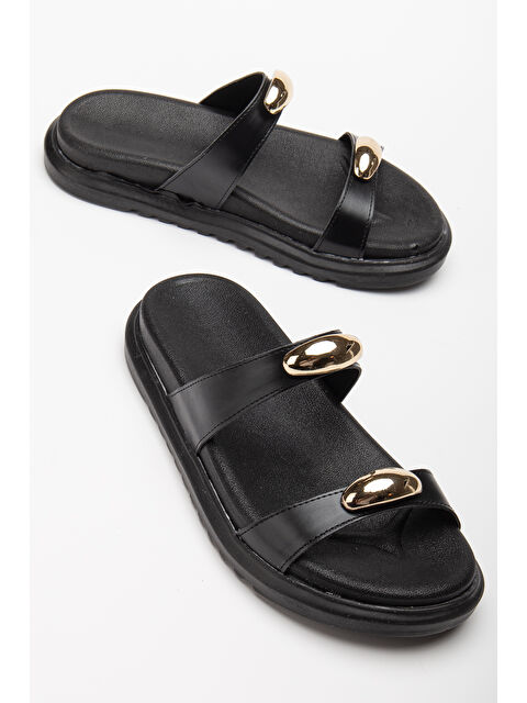 TONNY BLACK Kadın Siyah Çift Bantlı Toka Detaylı Terlik - S000493915-19351