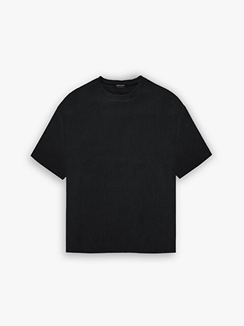 Abluka Online Erkek Oversize Çizgi Desenli Esnek ve Hafif Rahat Yazlık Tişört Siyah - S000178829-19351