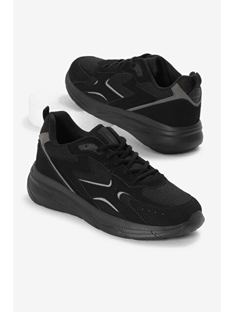 TONNY BLACK Erkek Siyah Faylon Taban Nefes Alabilen Kumaş Reflektörlü Dalgalı Desenli Spor Ayakkabı - S000418578-19351